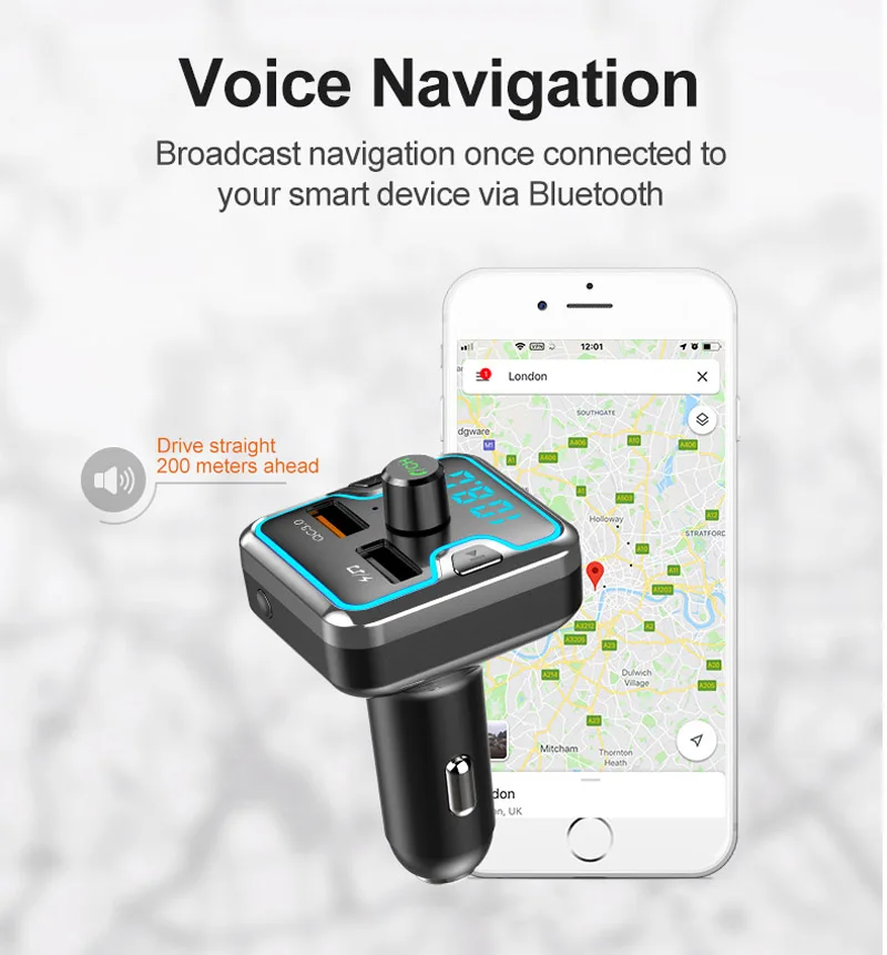 AGETUNR Bluetooth автомобильный набор, свободные руки, Hands-free набор Mp3 музыкальный плеер FM передатчик QC 3,0 Quick Charge двойной зарядное устройство USB 6 светодиодный свет