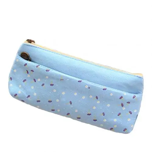 Light Blue Модный цветочный принт на двойной молнии для карандашей чехол Kawaii Ткань Оксфорд ручка сумка Карандаш чехол s для девочек офисные школьные принадлежности - Цвет: Light Blue