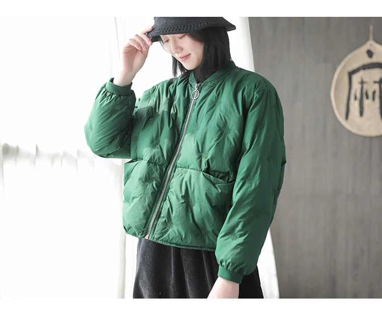 Qi Juan Draw Korean-style Literature And Art Loose-Fit Stand Collar Solid Color Short down Jacket Coat Women's 90 Cloth down Jac