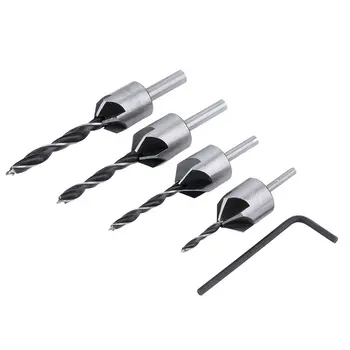 

4 pcs HSS Flute Countersink Drill Bit Set Screw Woodworking Chamfer Tool 3-6mm Stock Offer