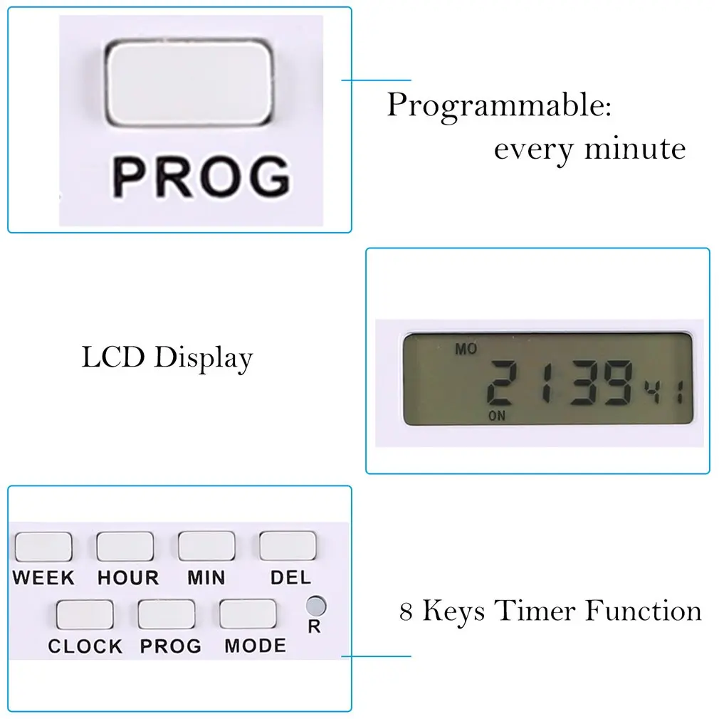 Mini Digital LCD 230V 16A Timer Switch Socket Outlet Plug-in Time Countdown Energy Saving Programmable Electronic Controller