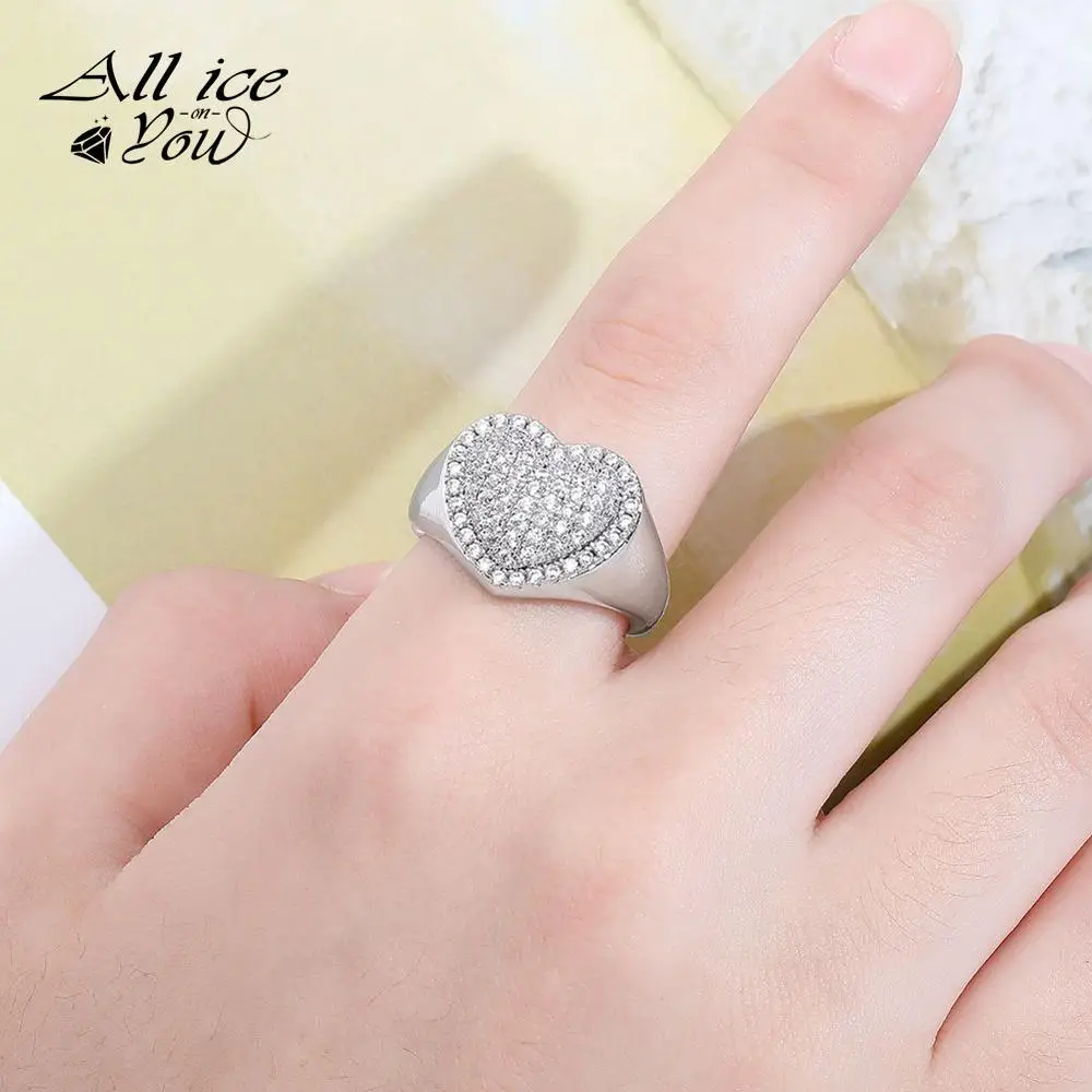 ALLICEONYOU высококачественное модное уличное кольцо с кубическим цирконием AAA Love Heart