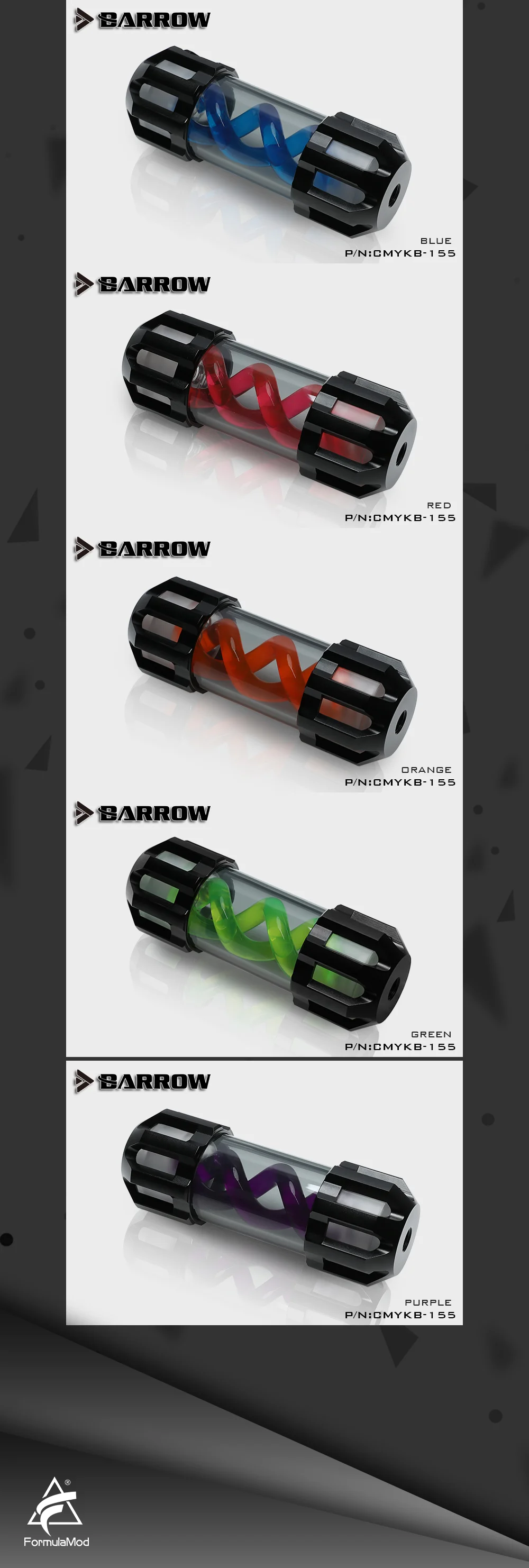 Barrow CMYKB-155 Dark Night Virus-T Reservoirs Aluminum Alloy Cover + Acrylic Body Multiple Color Spiral 155mm  