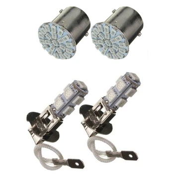 

4 Pcs 12V Car LED Light Bulbs: 2Pcs H3 9 SMD 5050 LED Fog Autolamp Headlights & 2Pcs T20 BA15S 382 P21W 1156 22 SMD LED 1.4W Car