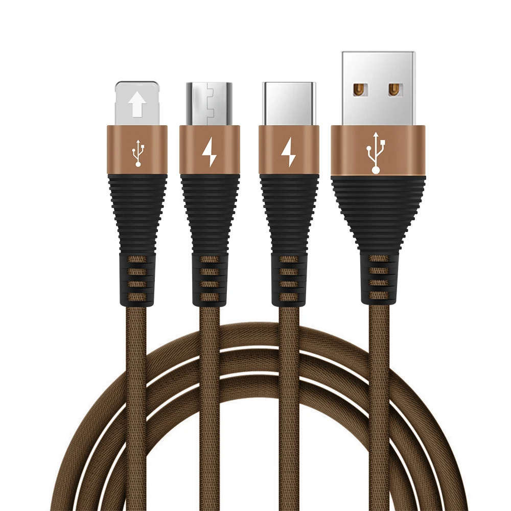 3 в 1 2A 1,2 M usb type C Micro USB кабель для iPhone 8X7 6 6S Plus для samsung USB быстрая зарядка кабели Нейлоновый Шнур Универсальный