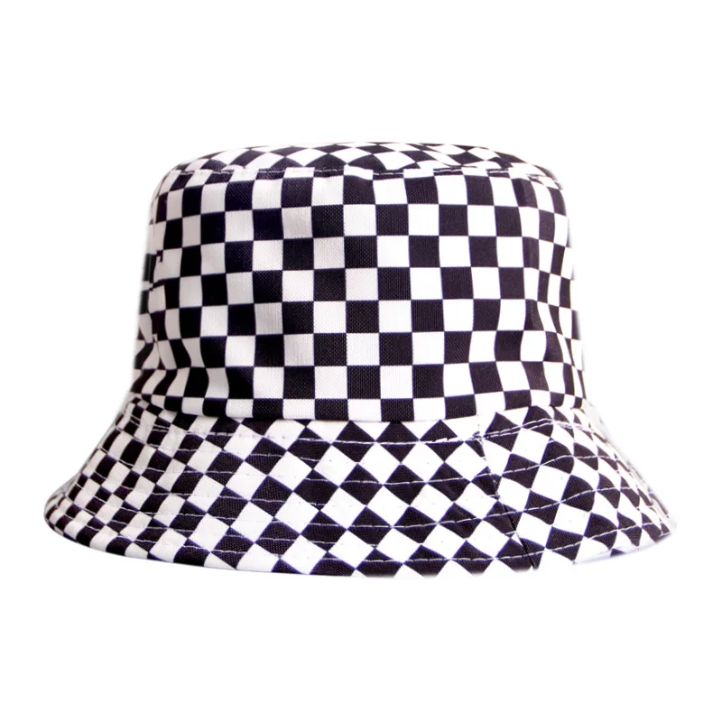 Bucket Hat Two-sided Harajuku Black White Check Fisherman Ladies Sun Hat Male Women Street Hip Hop Cap
