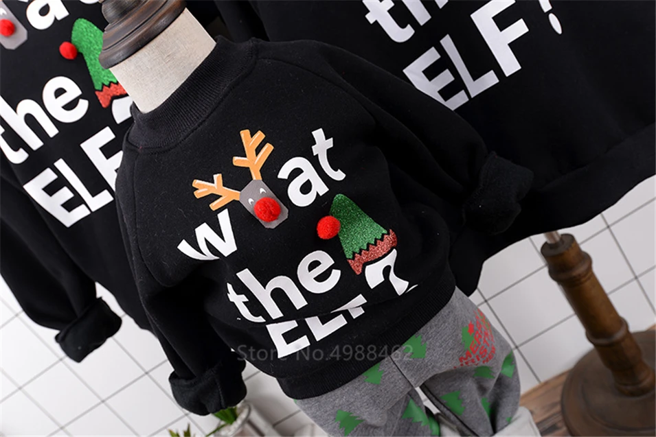 Одинаковые комплекты для семьи на год; зимняя бархатная хлопковая Рождественская Толстовка с надписью «What The Elk»; одежда для мамы и дочки