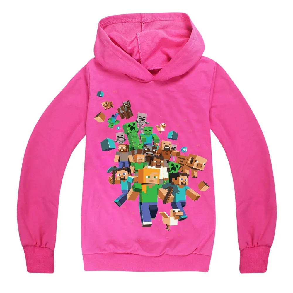 rose Minecrafting Anime Around Clothes Sweatshirts Long Sleeve Christmas Shirt Creeper Cotton Jacket Kids Boys Girls Autumn Outwear - Color: rose