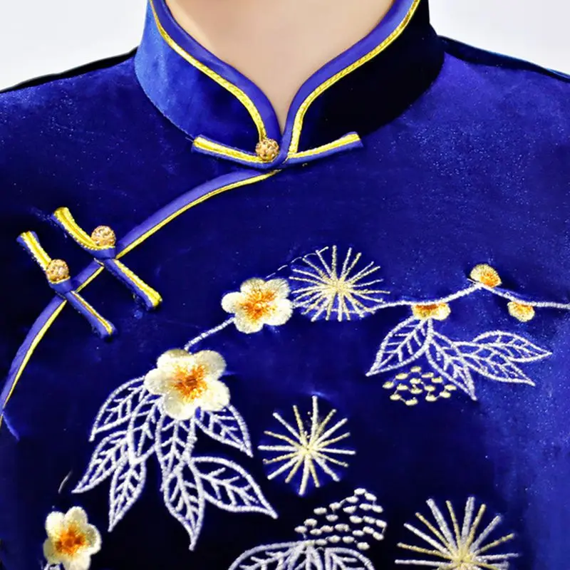 Китайский традиционный осенний стиль Cheongsam велюровый Cheongsam лаконичный элегантный Cheongsam три четверти рукав короткий Qipao