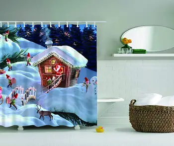 

Santa Shower Curtain Snowman Elk Shower Curtain 3D Printing Curtains Washable Repeat Fashion Bathroom