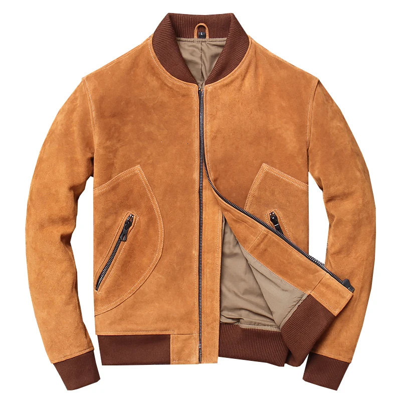 

Vintage Genuine Leather Jacket Men Real Cow Suede Motorcycle Biker Pilot Baseball Casual Male Winter Warm Short Leather Jacket