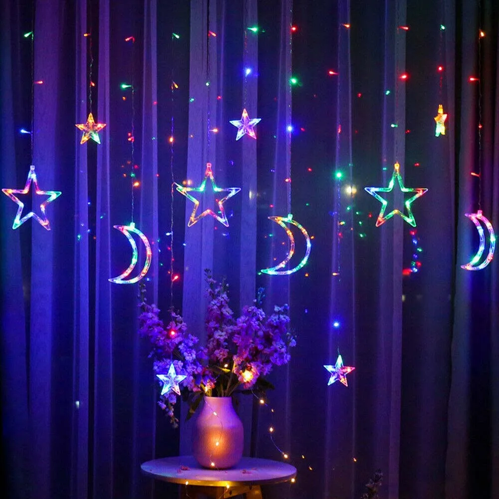 

LED Moon Twinkling Star Curtain Lights Window Fairy String Lights Wedding Party