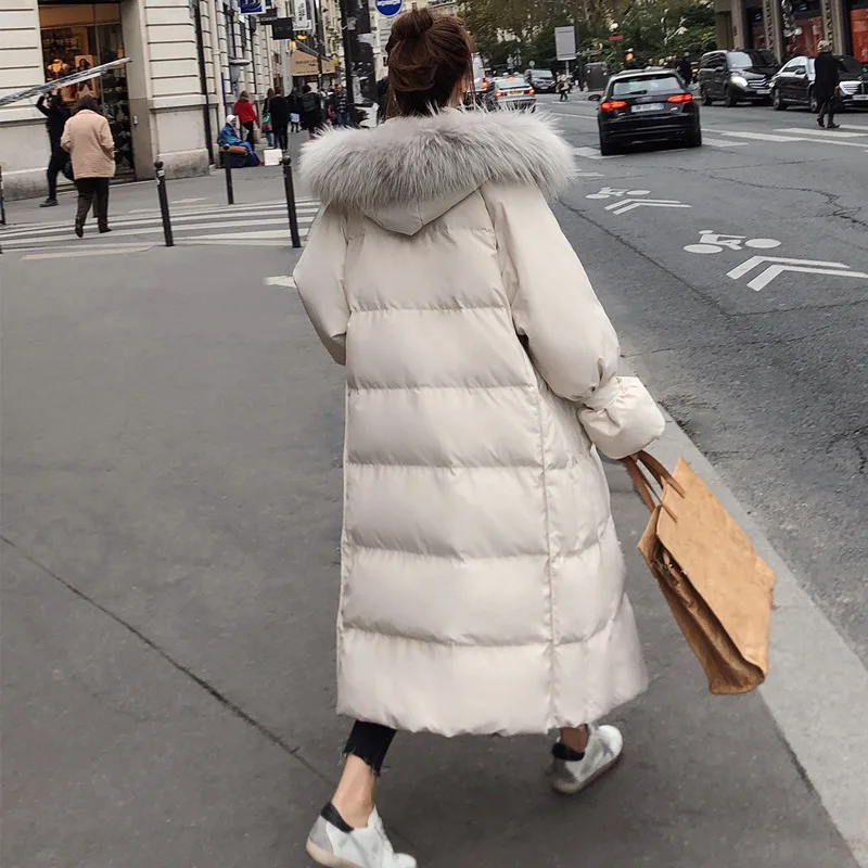 

2019 Winter New Style Students Loose-Fit BF Cotton-padded Clothes Women's Mid-length over-the-Knee Thick Large Fur Collar CHIC C