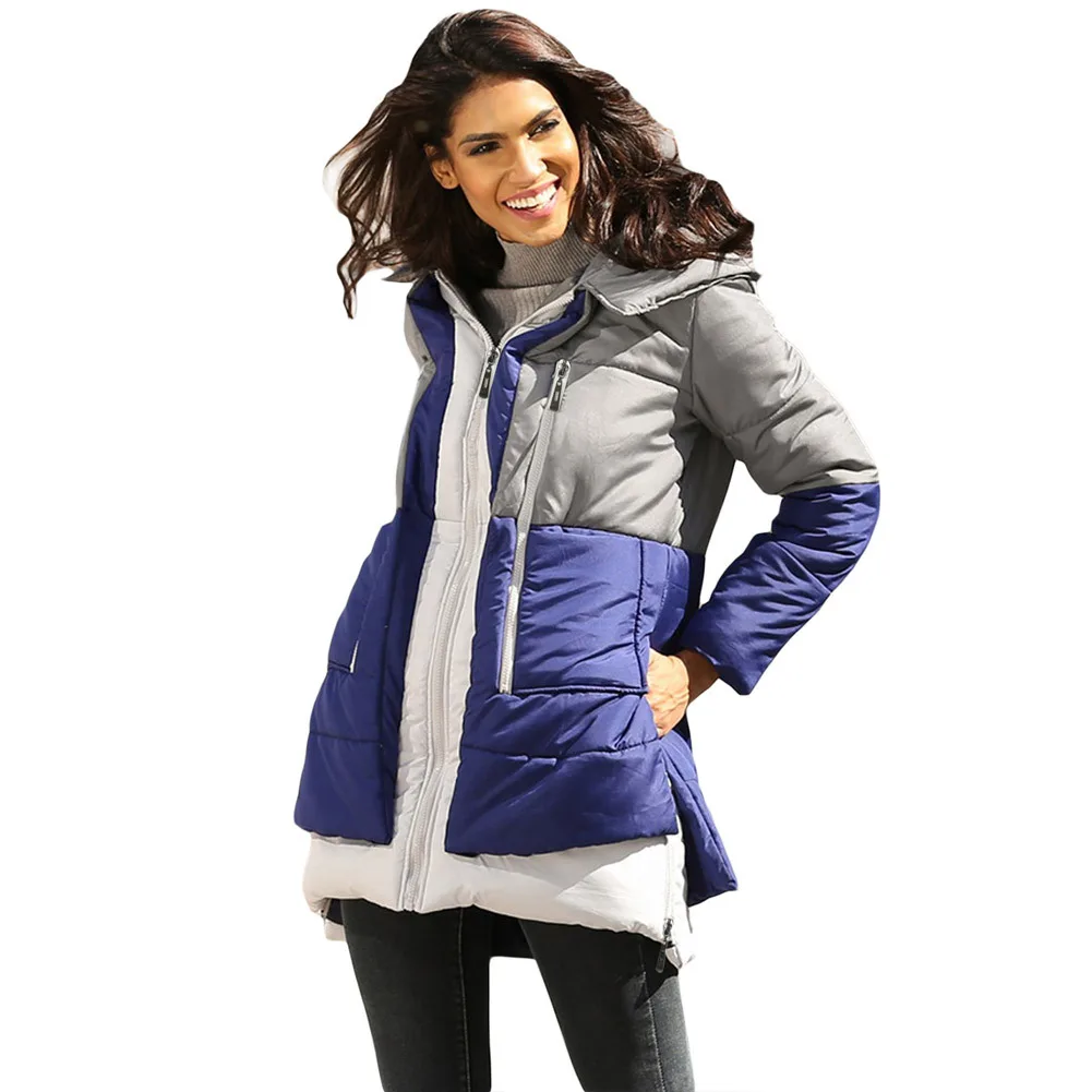 

Shi ying Winter Coat Contrast Color Joint Large Size Cotton-padded Jacket Europe And America New Style WOMEN'S Dress Mid-length