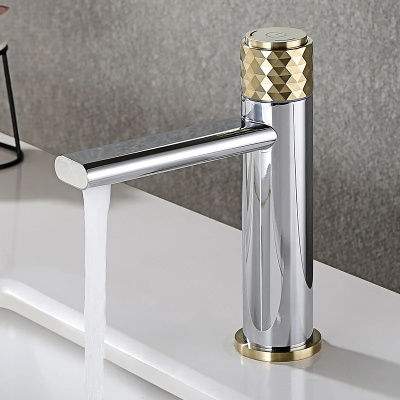 

Basin Faucets Chrome Brass Push Button Bathroom Sink Faucet Knurling Knob Push-button Design Black Gold Hot And Cold Water Tap