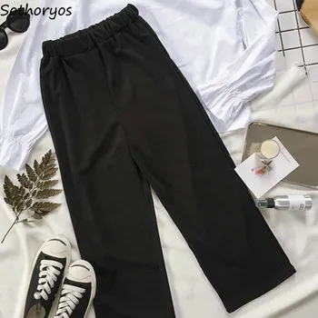 

Pants Women Soft Solid 2020 Spring Autumn New Trendy Female High Waist Loose Leisure Korean Style All-match Womens Trousers Chic