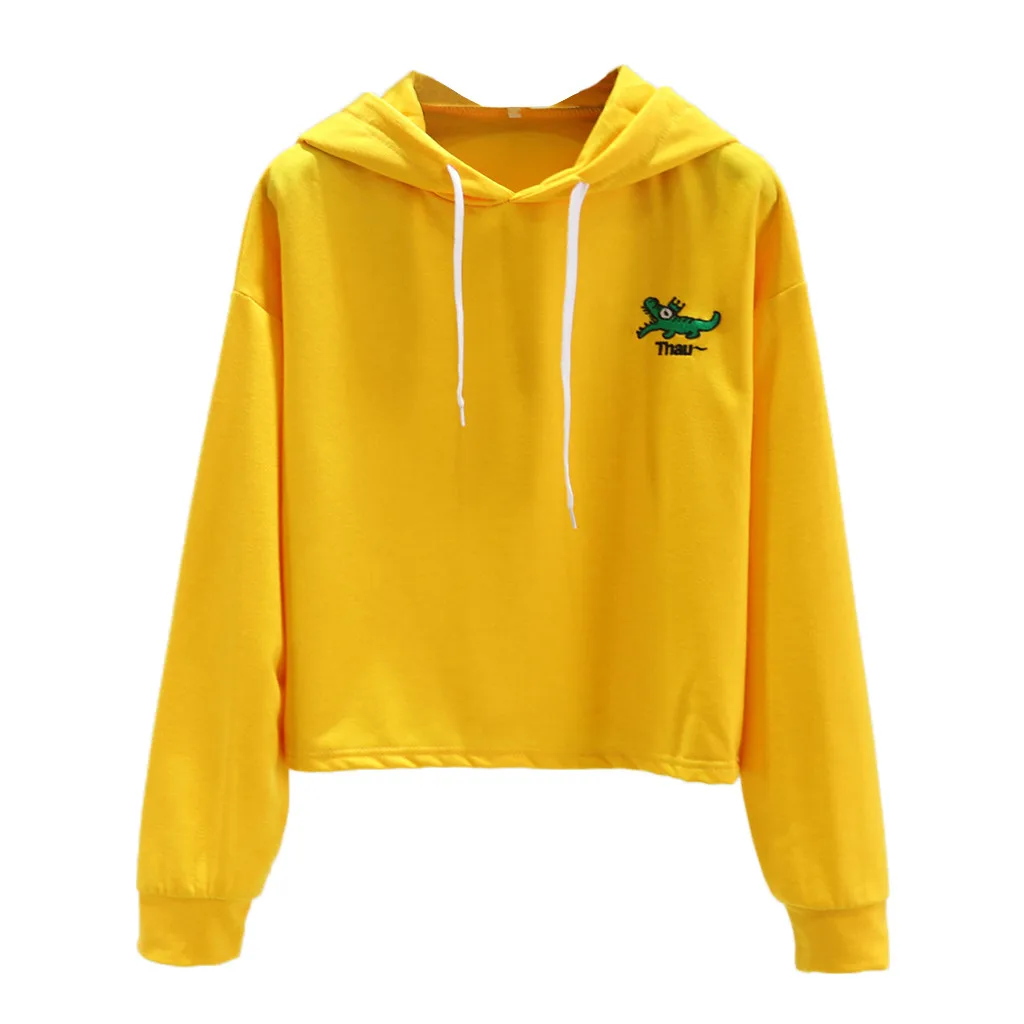 

Solid Color Yellow Print Long Sleeves Women's Sweatshirt Plus Drawstring Velvet Pullover Female Winter Streetwear свитер женский