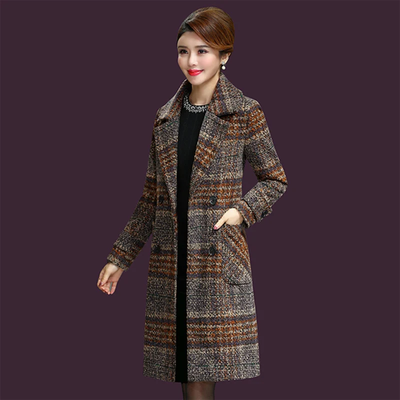 

Women's Wool Blends Striped Vintage Windbreaker Jackets Coat Large Size Loose Warm Cotton Thicken Outerwear Clothes