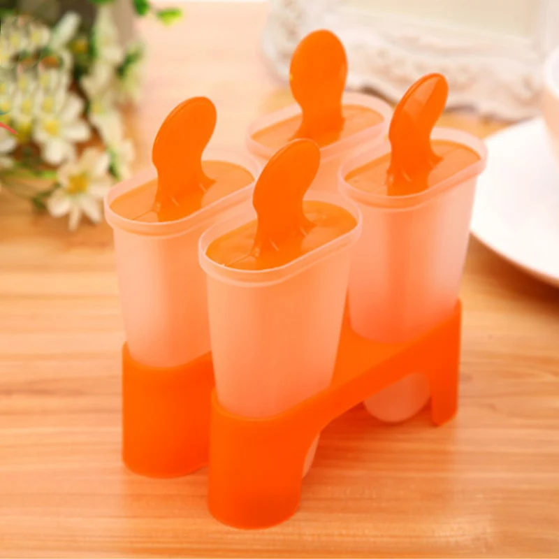 4 cells Popsicle Maker 4, 6, 8 ячеек, летние аксессуары, формы для кубиков льда, формы для мороженого на палочке, сделай сам, форма для мороженого, платсик, разные цвета, кухонные инструменты - Цвет: 4 cells