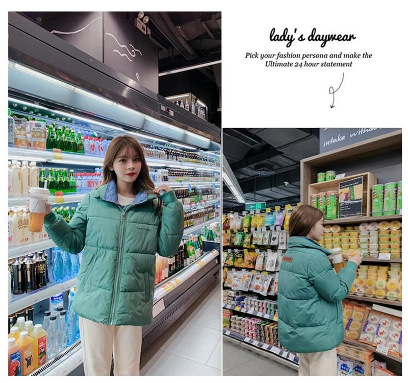 Женская зимняя куртка модная теплая плотная однотонная Короткая Стильная хлопковая стеганая Женская парка джинсовое Стеганое пальто высокого качества 327