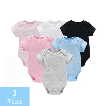 3PCS/Lot Baby Clothes Boy/Girl Baby Bodysuit Summer Clothes Solid Color Romper Soft Cotton Jumpsuit For Newborns Clothing 2021 1