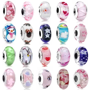 

Real Enchanted Garden With Fly Bee Flower Lampwork Murano Glass Charm 925 Sterling Silver Beads Fit Bracelet DIY Jewelry