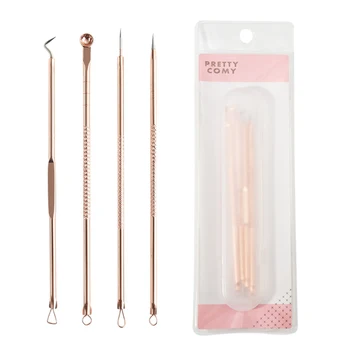

Rose Gold Acne Removal Needles Kit Stainless Steel Comedo Extractor Double-end Blemish Removers 4 Pcs Acne Removal Tools--u