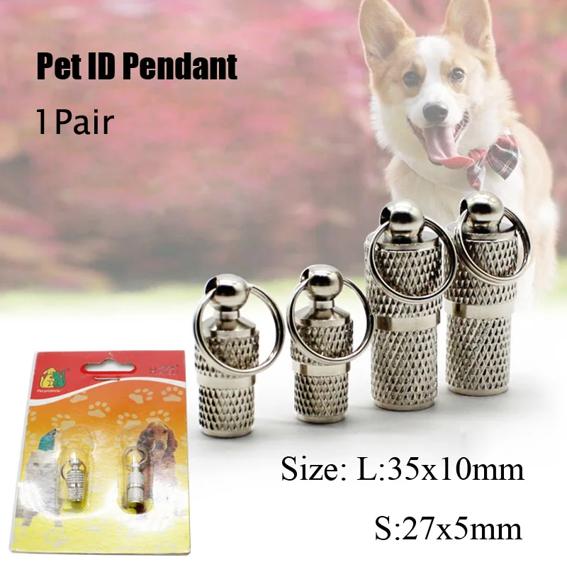 

2pcs/set Pet Dog Cat ID Tags Capsule Collar Pendant Tags, Stainless Steel Small Animal ID Tag Barrel Hidden Tube for Anti-Lost