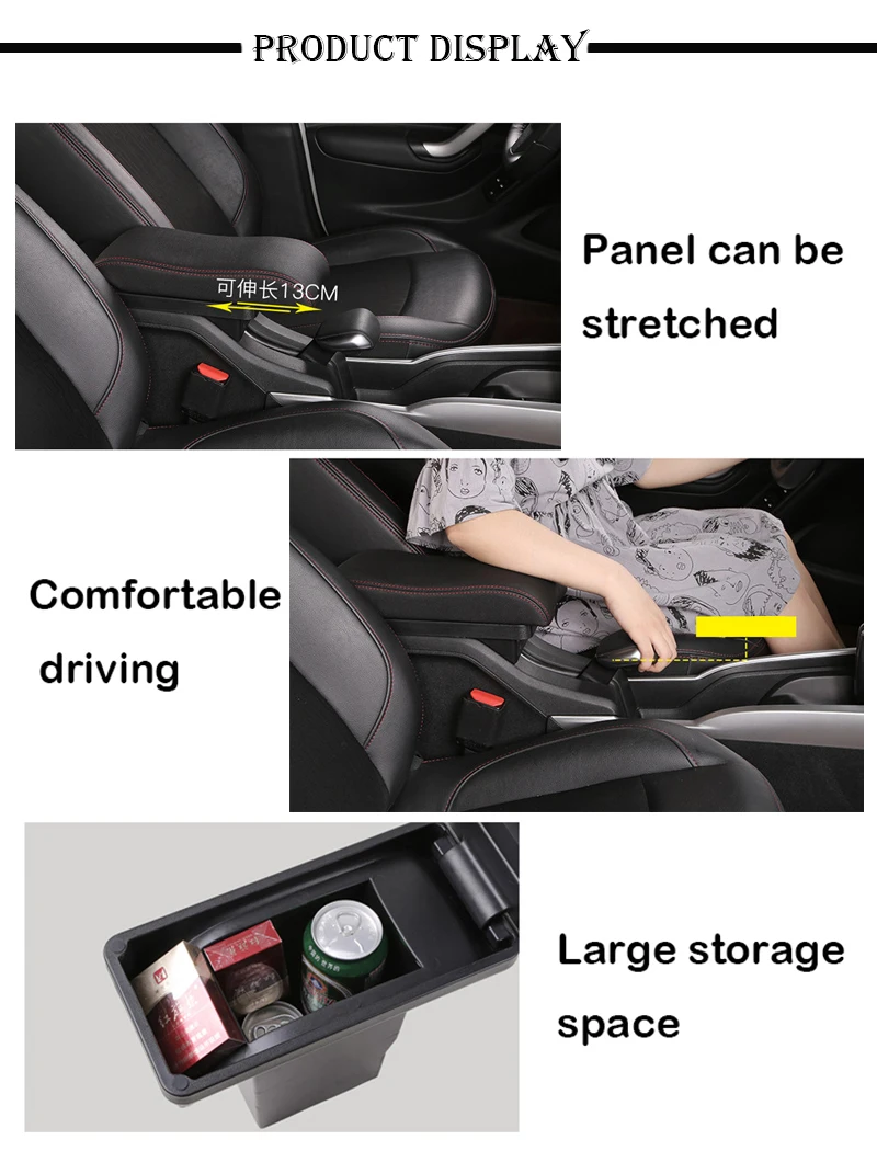 Для peugeot 2008 подлокотник коробка+ 3USB черный кожаный центр ящик для хранения модификации