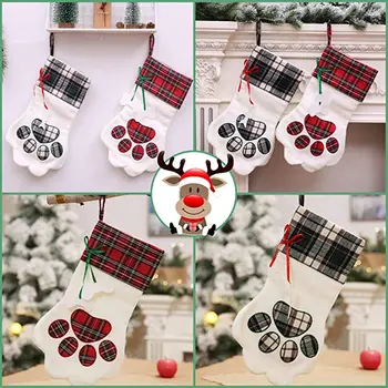 

Pet Dog Christmas Stocking Xmas Tree Hanging Decorations Set with Paw Santa's Toys Stockings Paw Ornaments Keepsake Stocking