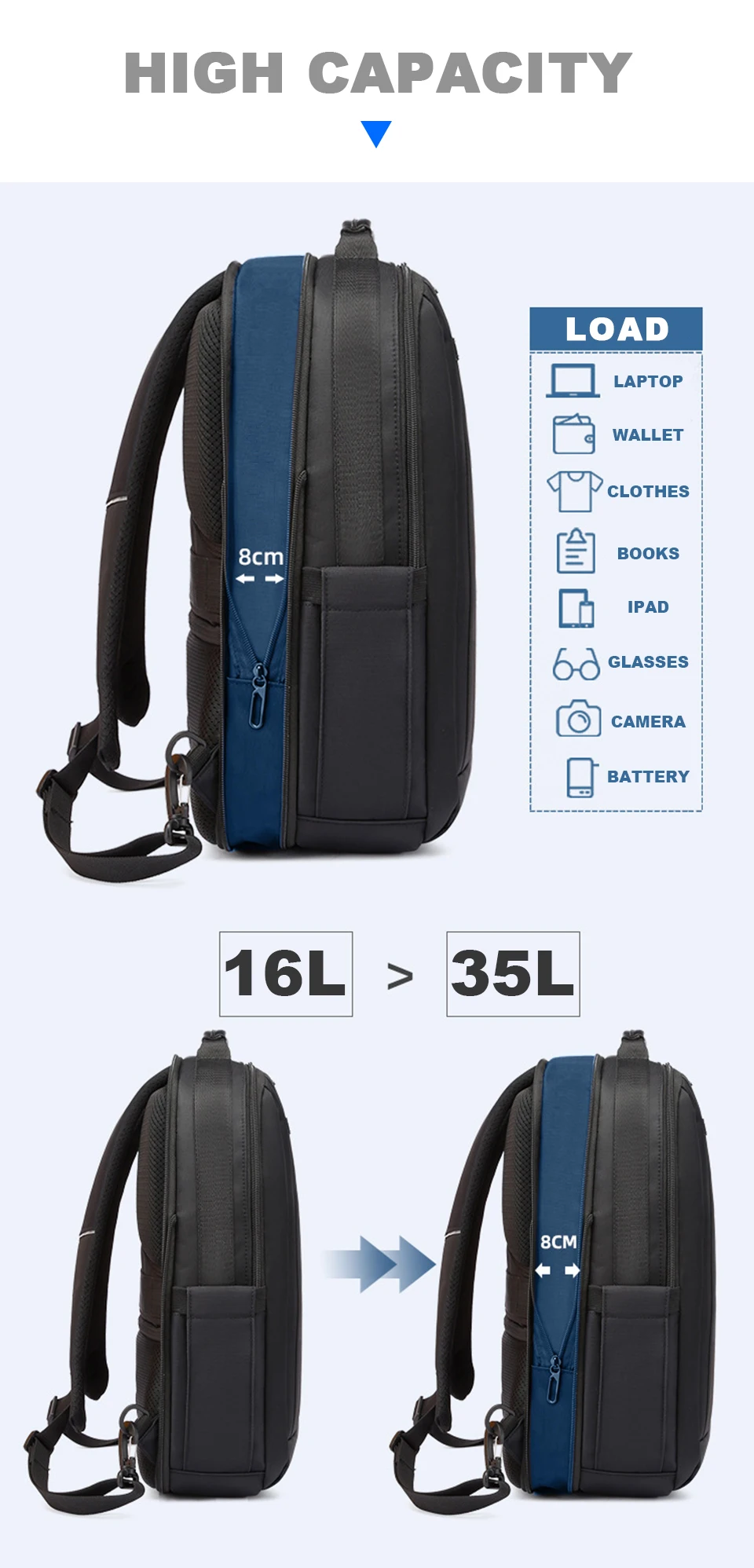 Laptop Backpack 15.6 Inch Men's Business Waterproof Notebook Bags Pack Travel USB Charging Male School Bagpack Anti Theft RFID (4)