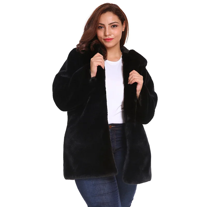 Женская пушистая куртка 5XL 6XL размера плюс пальто из искусственного меха с капюшоном Длинная одежда с рукавами зимняя теплая меховая длинная парка пальто черного цвета