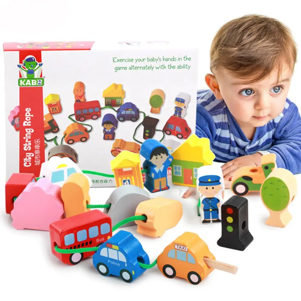 

Hobbylane Kids Wooden Stringing Beads Toys Puzzle Threading Building Game Toys