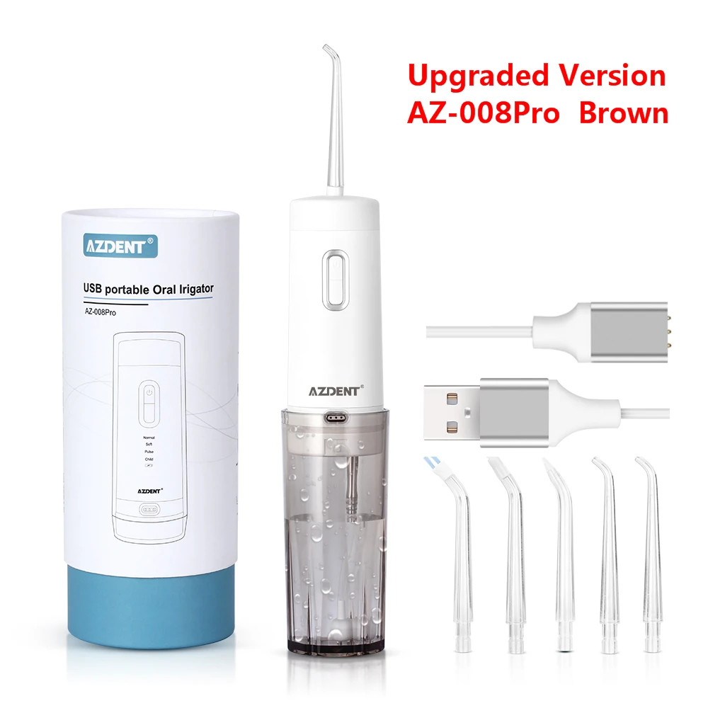 AZ-008Pro Brown AZDENT, новинка, ирригатор для полости рта, складной Электрический Очиститель зубов, Перезаряжаемый USB, зубная нить, беспроводная струя воды, Флоссер, 120 мл, 5 наконечников - Color: AZ-008Pro Brown