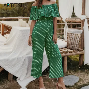 

Women's Sexy 2020 Summer Jumpsuits Long Pants Female Beach Outwear Polka Dot Pockets Women Rompers Lady Outfits Plus Size G1336