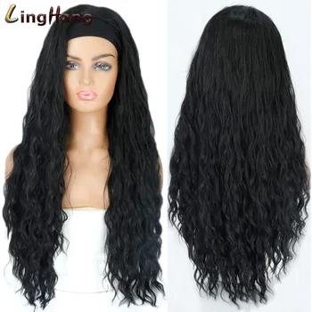 

LINGHANG Curly Headband Wig Long Water Wave Hairstyle Wigs synthetic fiber For African American Women Wigs