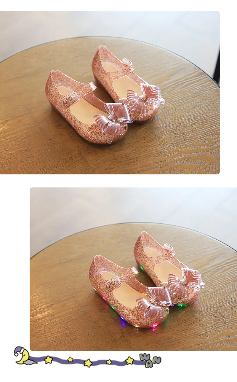 Новые мини Melissa прозрачные сандалии светодиодный детские сандалии удобная обувь для девочек с бантом детская обувь принцессы melissa