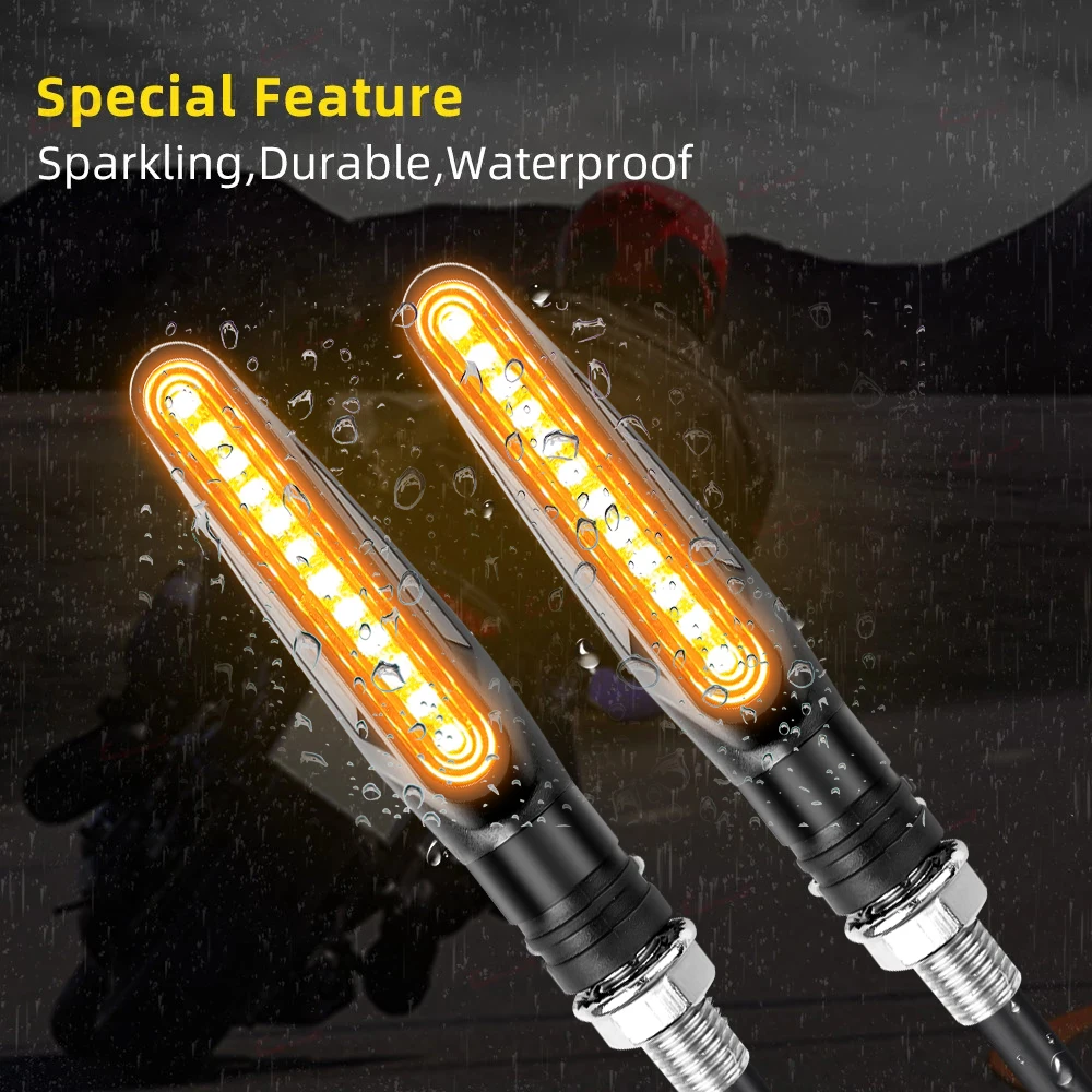 2PCS Motorcycle Turn Signals Light 12V LED Tail Flasher Flowing Water Blinker IP68 waterproof Bendable Motorcycle Flashing Light