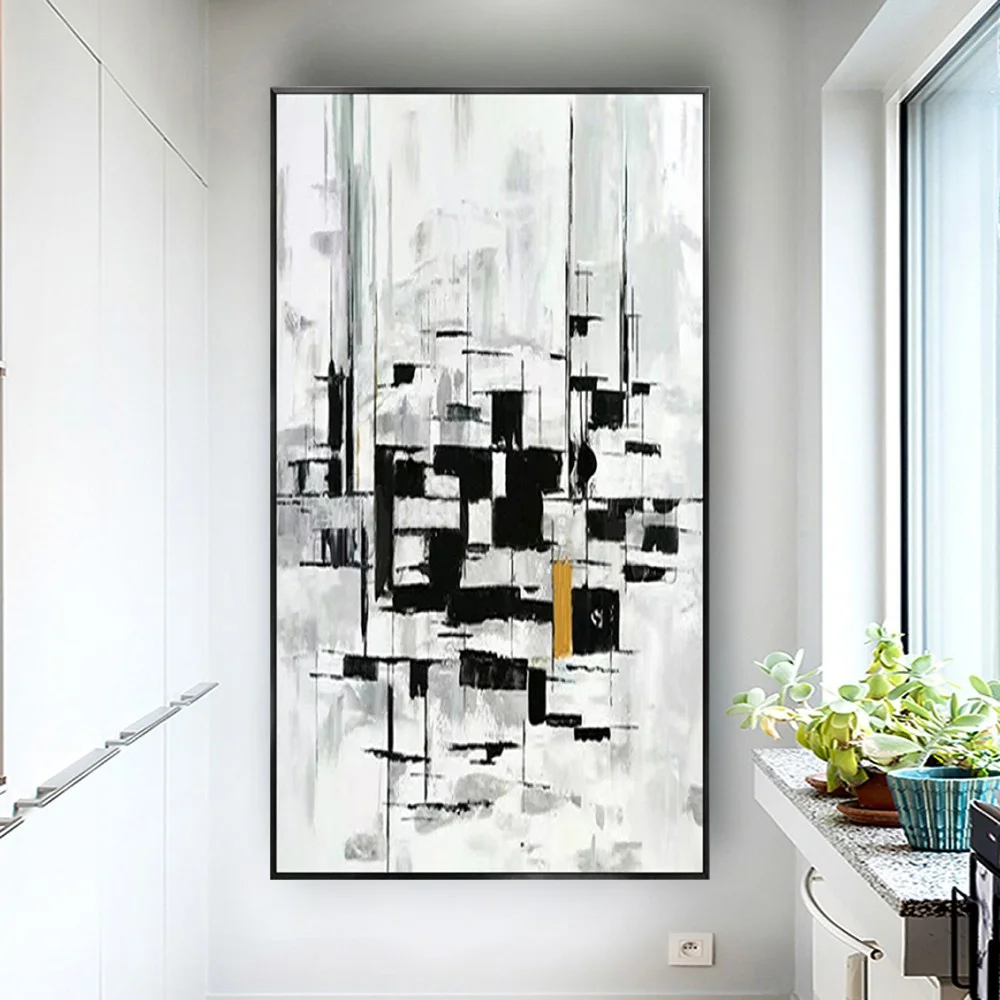 

Hand-Painted Abstract Oil Paintings On Canvas Sofa Mural Modern Minimalist Textured Poster Black Gray Wall Art For Home Decor