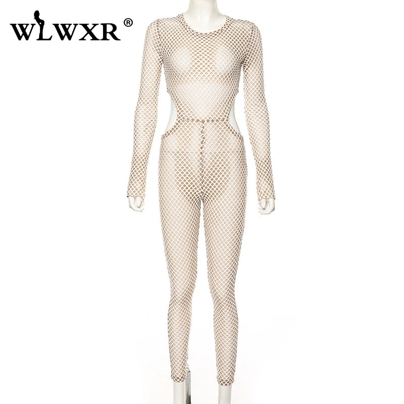 WLWXR, сексуальные женские комбинезоны с длинным рукавом, женские комбинезоны, Осенний клубный женский облегающий сетчатый комбинезон WLWXR