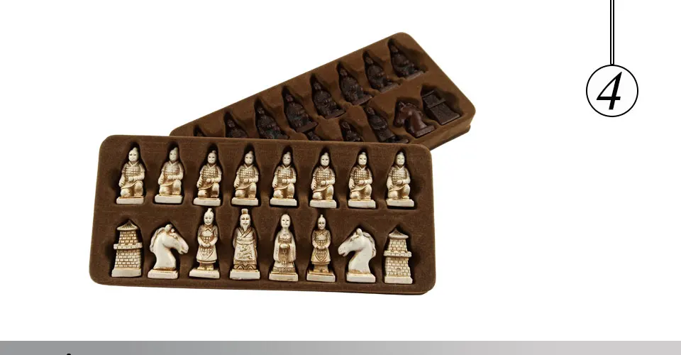 Easytoday Chess Game Set Resin Chess Pieces Synthetic Leather Flannel Chessboard Terracotta Model Table Entertainment Games Gift  (4)