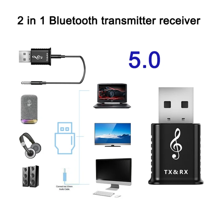 2 в 1 аудио приемник мини передатчик 5,0 Bluetooth 3,5 мм AUX Стерео Bluetooth передатчик для автомобиля ПК ТВ Беспроводной адаптер OUJ99