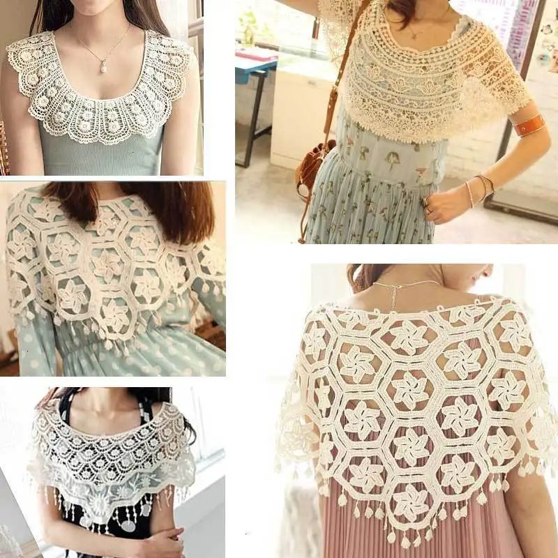 Beautiful Cotton Tassel Embroidered Lace Shawl Sew Applique Patch Collar Neckline Trim Trimmings Clothing DIY Sewing Accessory