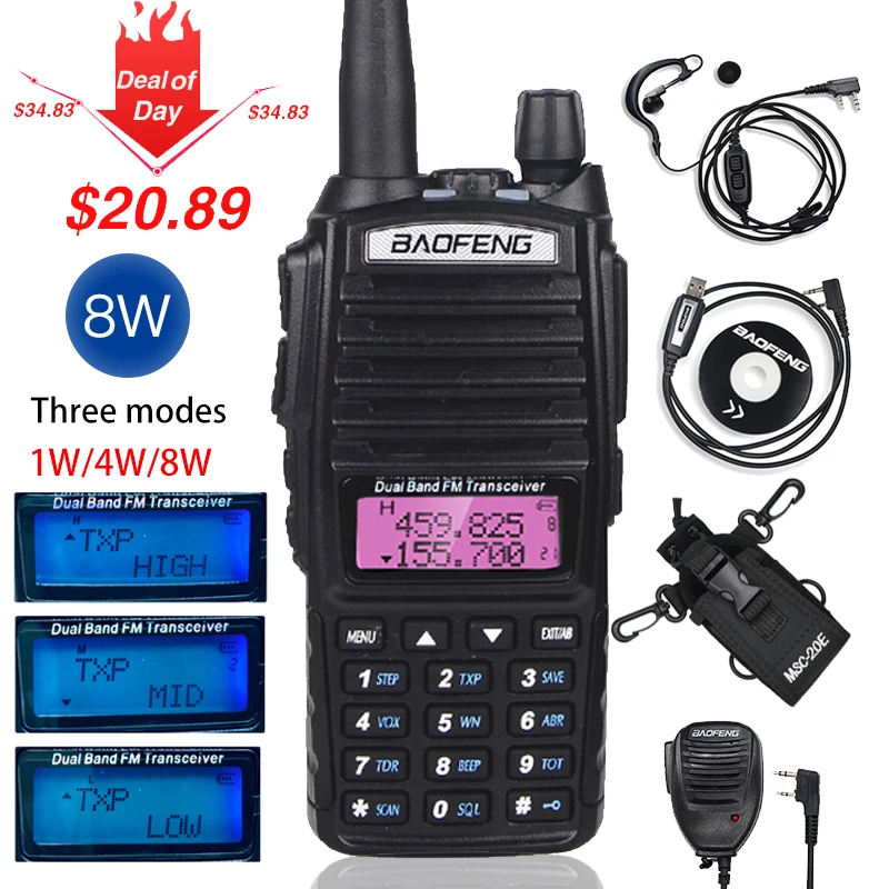 Big Promo AoFKr Hohe 8W Baofeng UV 82 Walkie Talkie uv 82hp Jagd Tragbare CB Ham Radio 10km Dual Band VHF UHF Transceiver UV82 Two Way Radio