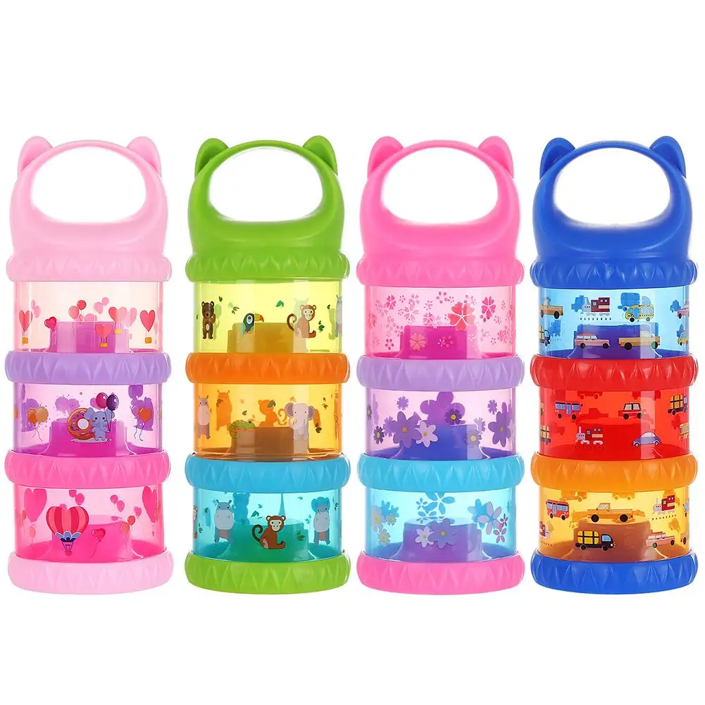 

3 Layer Baby Food Storage Box Cartoon Printed/Pure Color Infant Milk Powder Portable Case Container Feeding Accessories