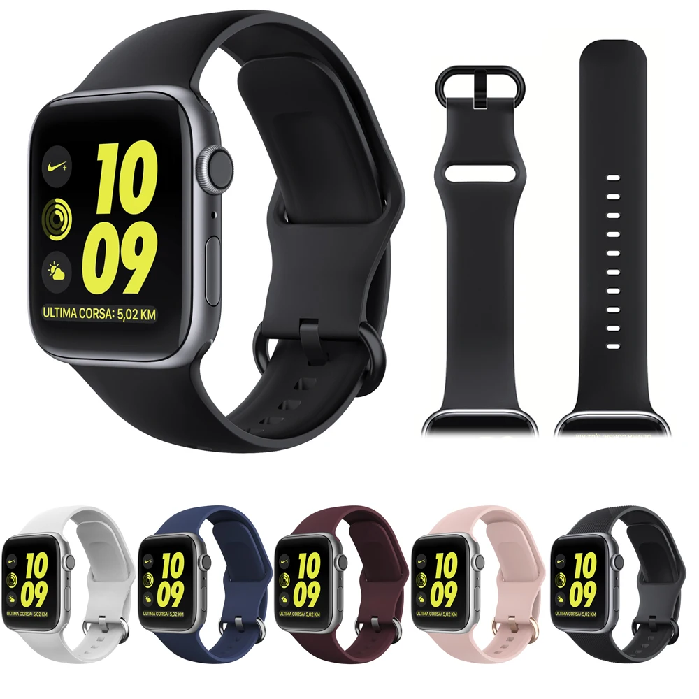 Silicone Watchband For Apple Smart Watch 5 4 3 2 1 Series 44mm 40mm 42mm 38mm Metal Buckle Sport Strap iWatch DROPSHIPPING | Наручные