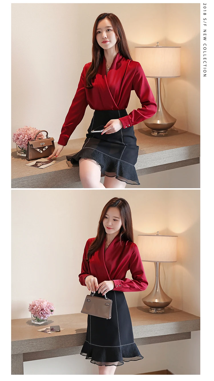 Корейская мода шелковые женские рубашки атласные женские топы и блузки осенние женские блузки плюс размер XXL Blusas Femininas Elegante