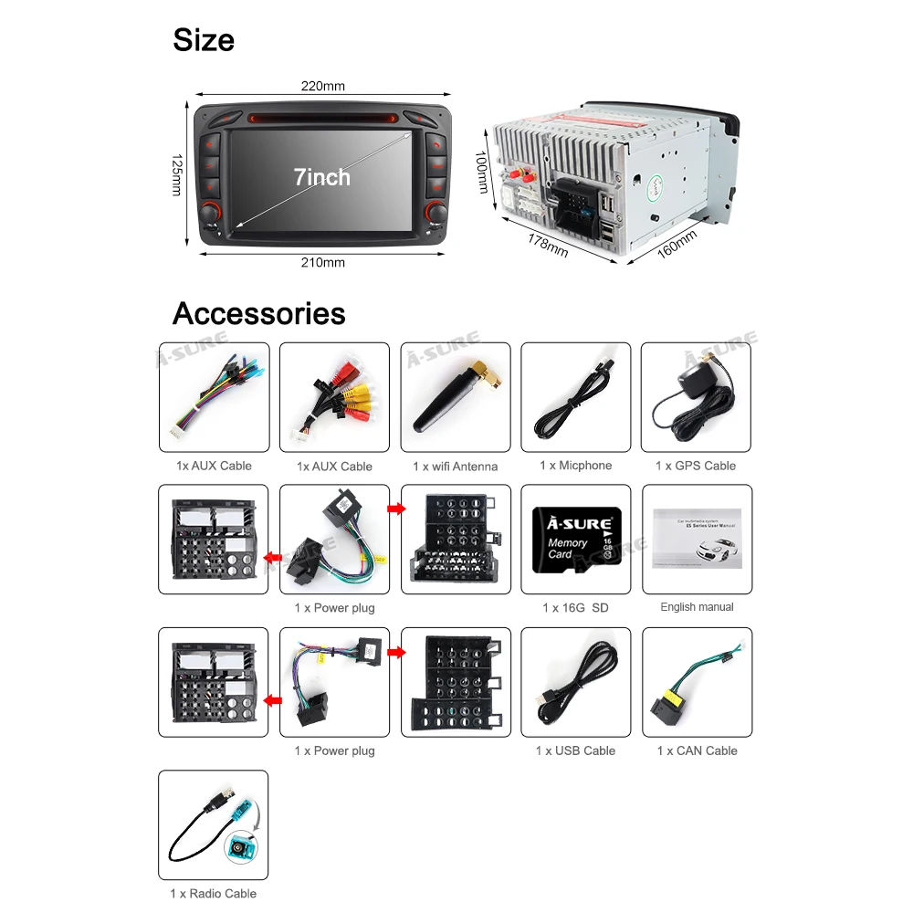 Best A-Sure 2 Din Android 9.0 Radio GPS DVD Player Navigation For Mercedes Benz C-class W203 CLK G500 Viano Vito Class G-Class W463 5