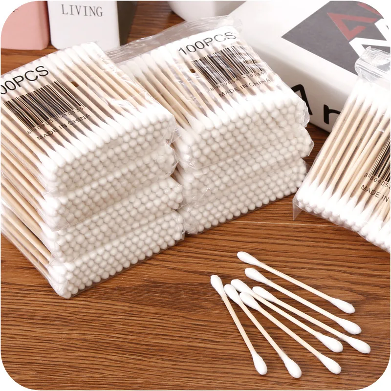 

100pcs/ Pack Double Head Cotton Swab Baby Women Makeup Cotton Buds Tip For Medical Wood Sticks Nose Ears Cleaning Health Care