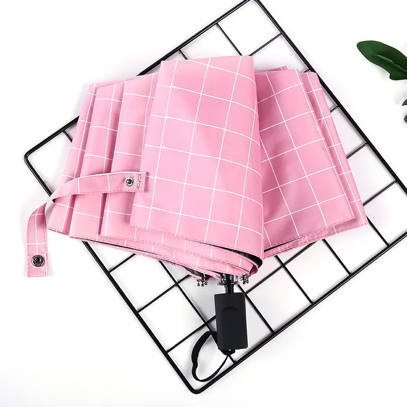 

Square Lattice New Sun Umbrella Sunshade Men and Women Folding Black Plastic Sunscreen Umbrella Three-fold Umbrella